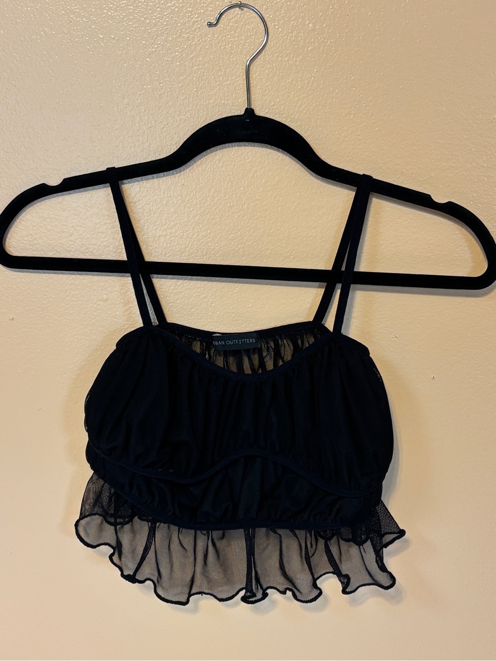 Urban Outfitters Black Ruffled Mesh Crop Cami